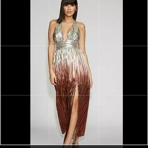 NY& Co Metallic halter dress (gown) silver/ombré into a pretty rust/deep red